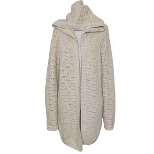 Sleeping on Snow Oarsin Hooded Cardigan Womens Size Small Cream Open Knit